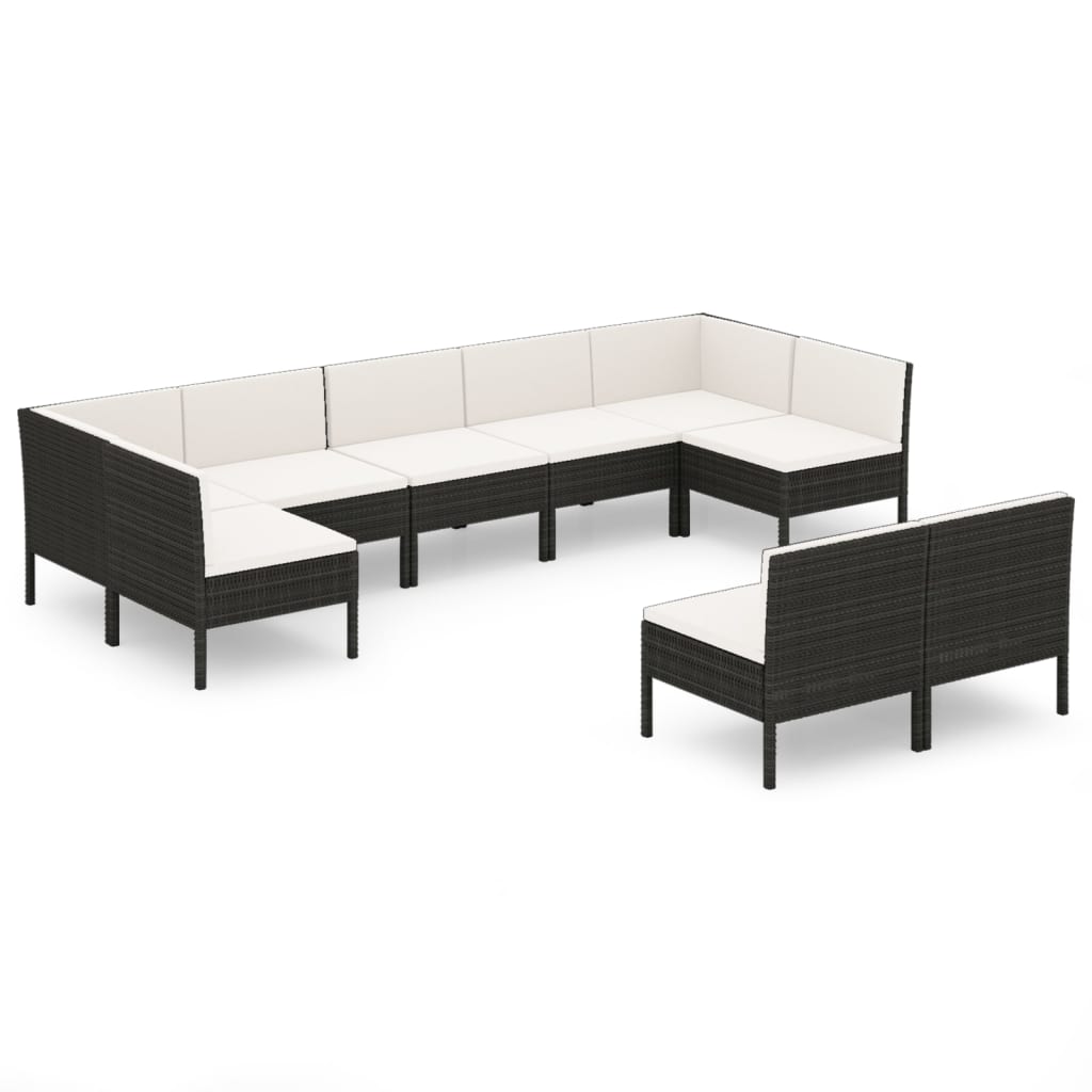 Salon de jardin 9 pcs avec coussins Résine tressée Noir
