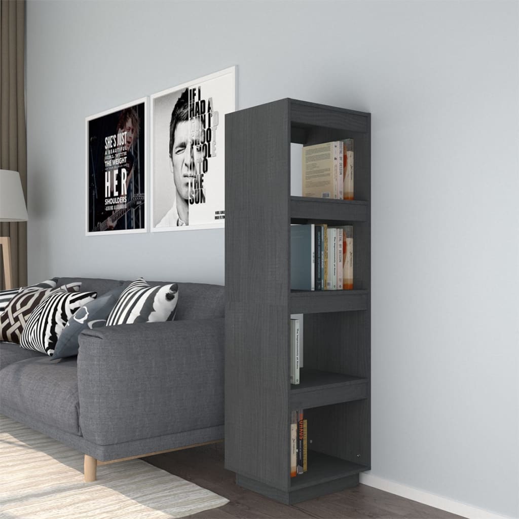 Bibliothèque/Séparateur de pièce gris 40x35x135 cm pin massif - XIOS