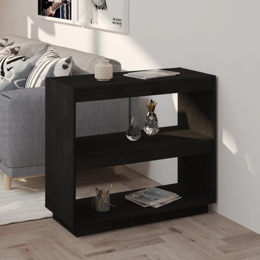 Bibliothèque Noir 80x35x71 cm Bois de pin massif - XIOS