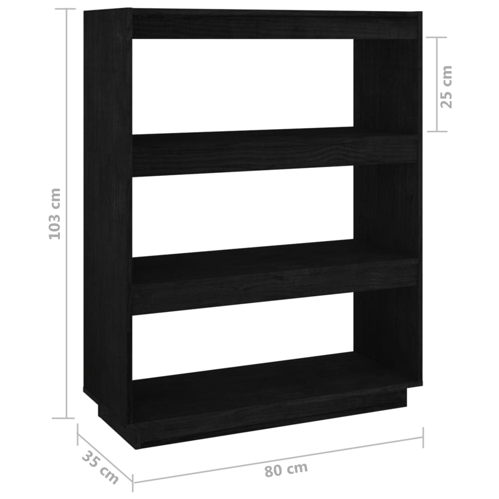 Bibliothèque/Séparateur de pièce Noir 80x35x103 cm Pin massif - XIOS