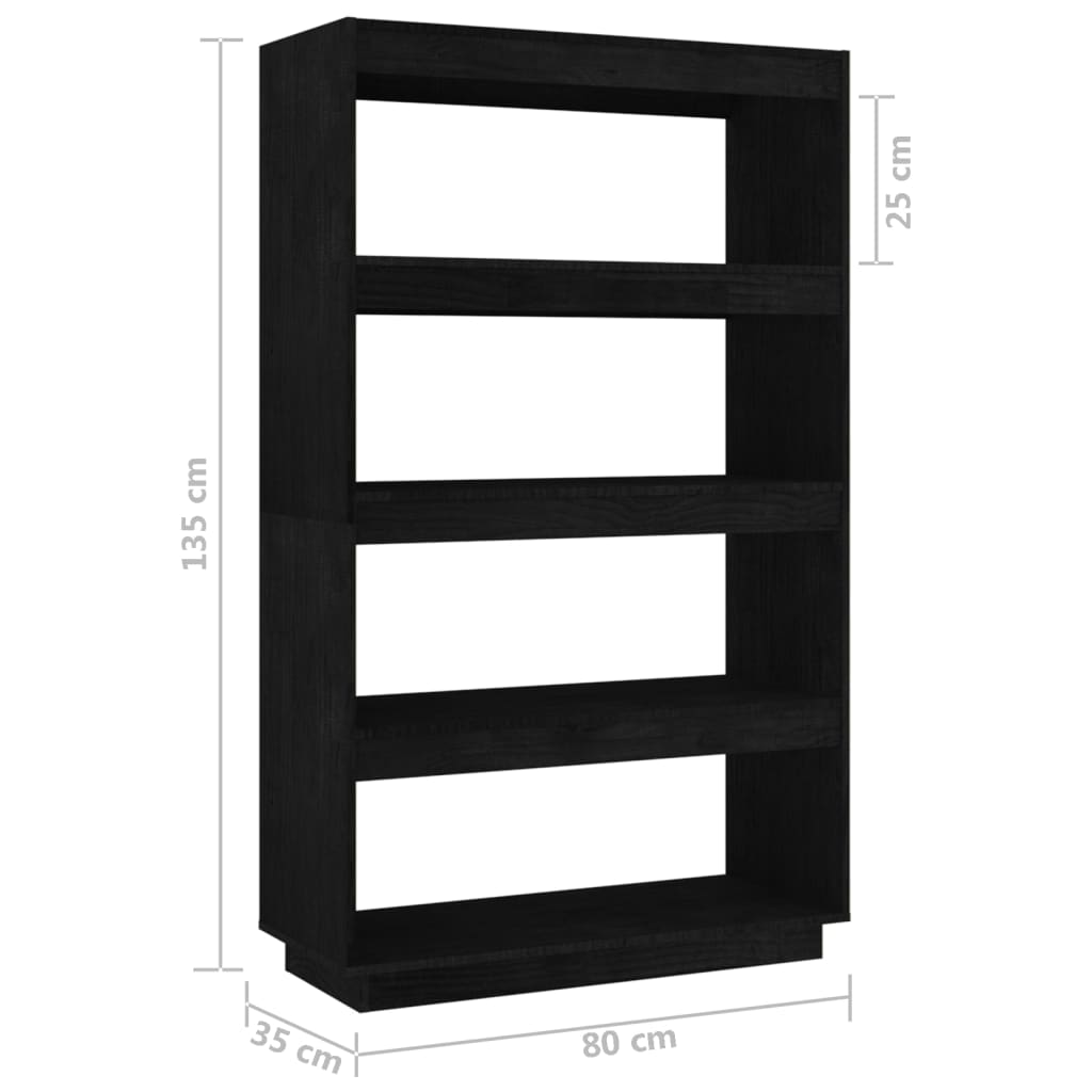 Bibliothèque/Séparateur de pièce Noir 80x35x135 cm Pin massif - XIOS