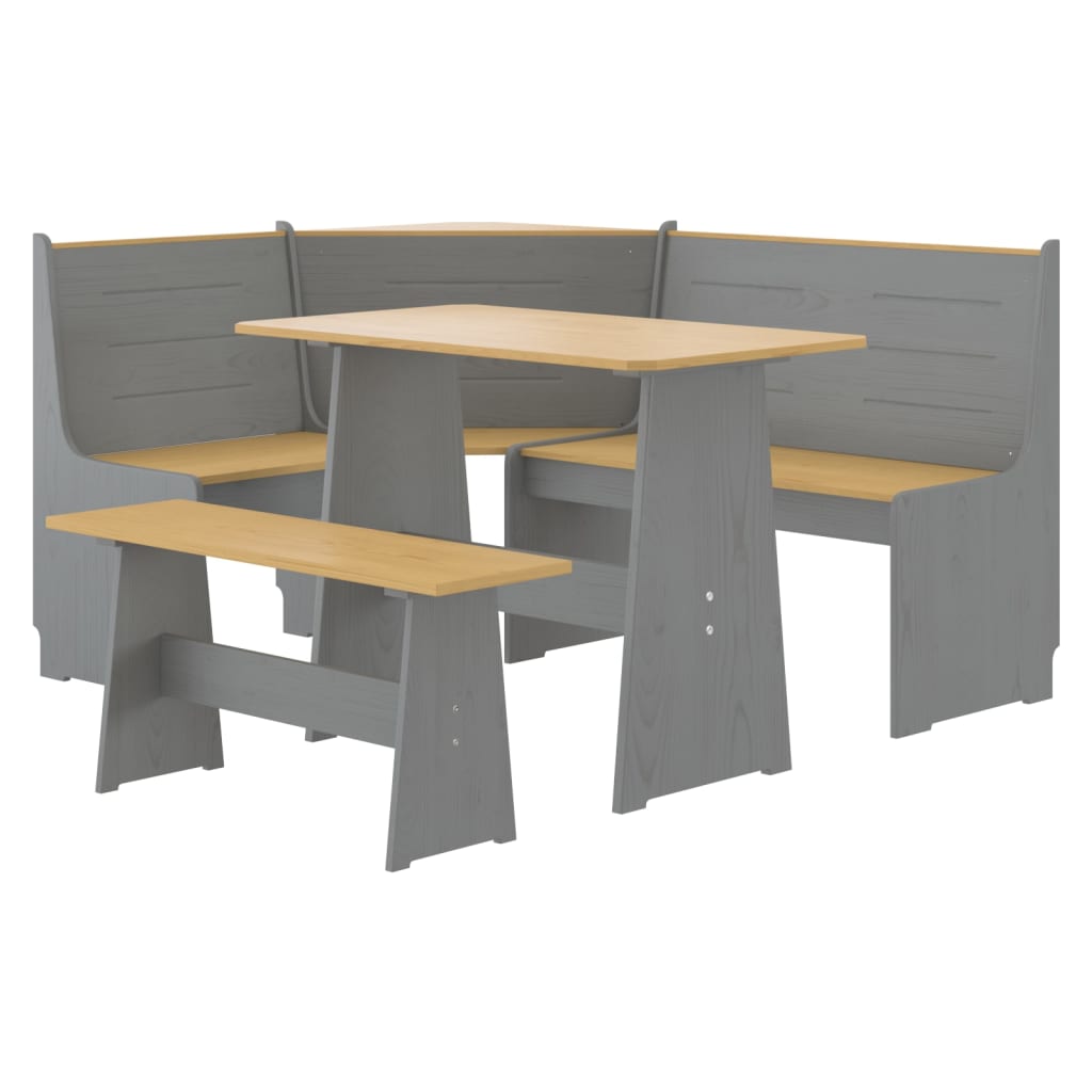 Ensemble à manger REINE 3 pcs marron miel gris bois pin massif - XIOS