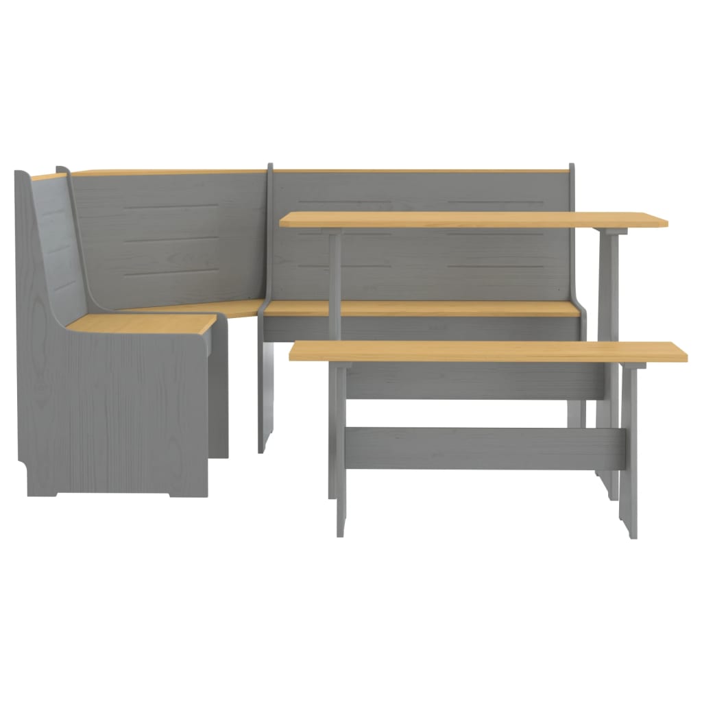 Ensemble à manger REINE 3 pcs marron miel gris bois pin massif - XIOS