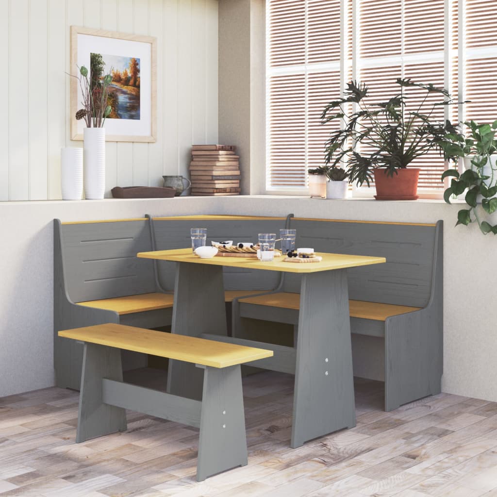 Ensemble à manger REINE 3 pcs marron miel gris bois pin massif - XIOS