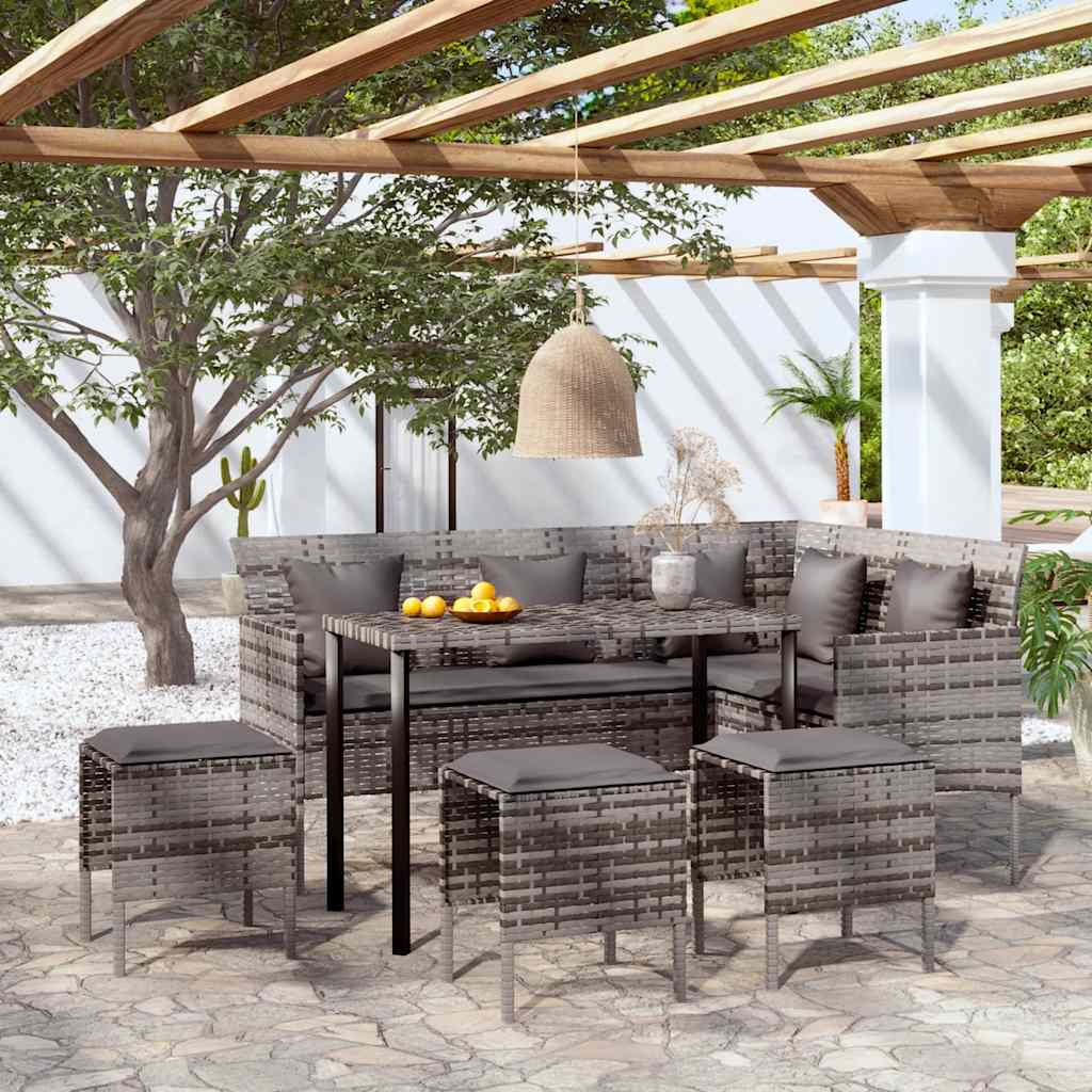 Ensemble de canapés en L 5pcs avec coussins résine tressée gris