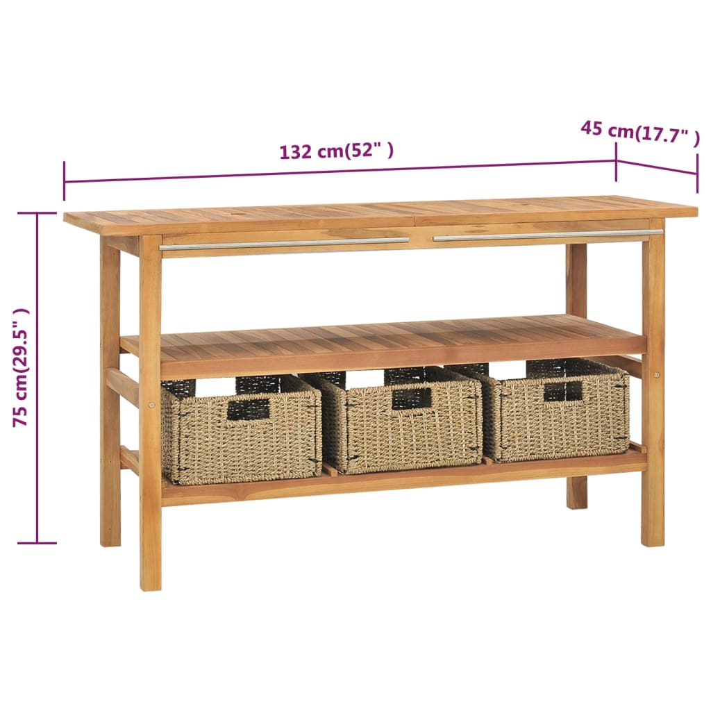 Meuble de salle de bain avec 3 paniers Teck solide 132x45x75 cm - XIOS
