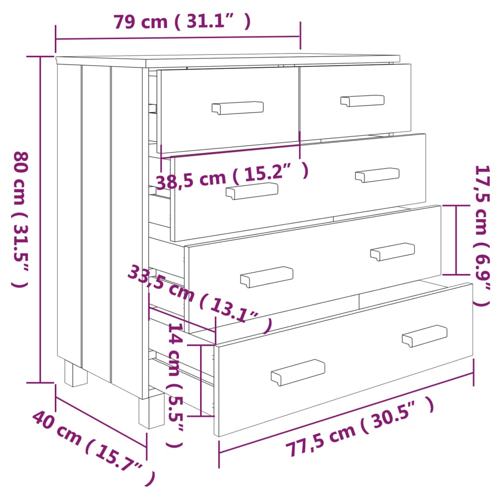 Buffet HAMAR Marron miel 79x40x80 cm Bois massif de pin - XIOS
