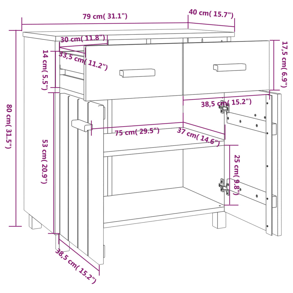 Buffet HAMAR Marron miel 79x40x80 cm Bois massif de pin - XIOS