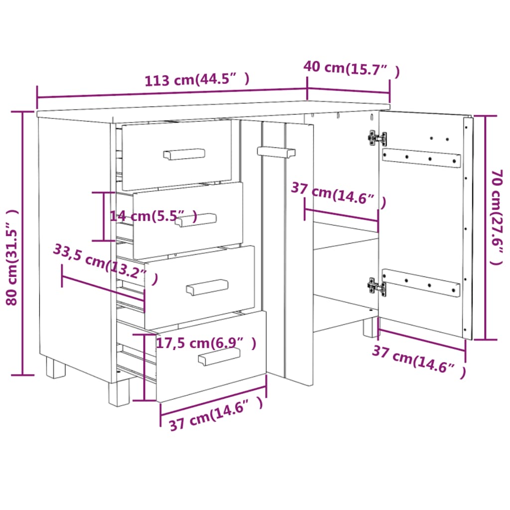 Buffet HAMAR Marron miel 113x40x80 cm Bois massif de pin - XIOS