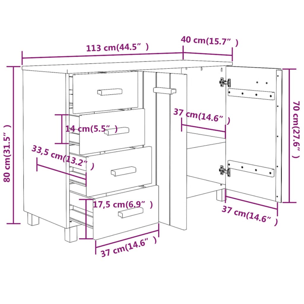 Buffet HAMAR Gris foncé 113x40x80 cm Bois massif de pin - XIOS