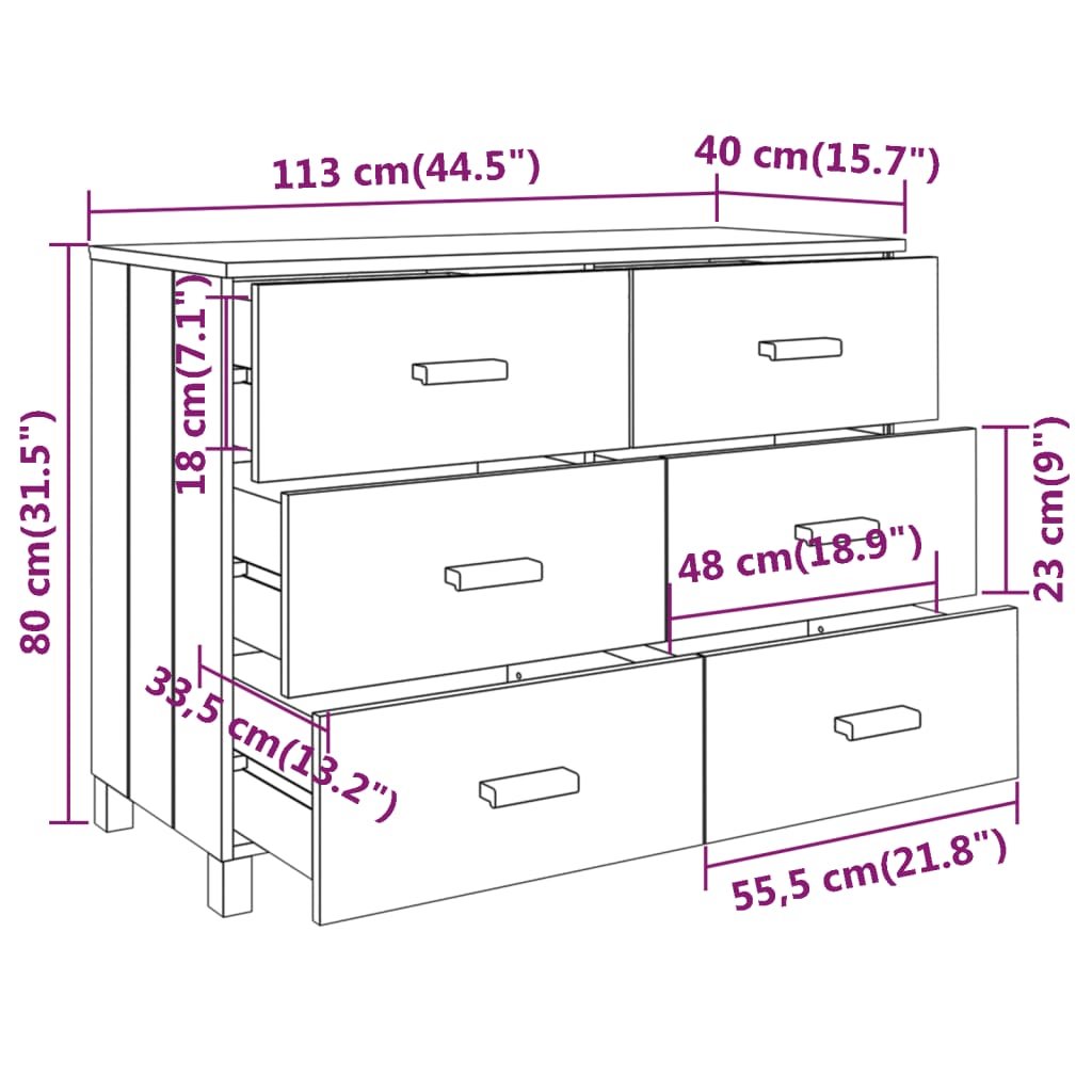 Buffet HAMAR Gris foncé 113x40x80 cm Bois massif de pin - XIOS