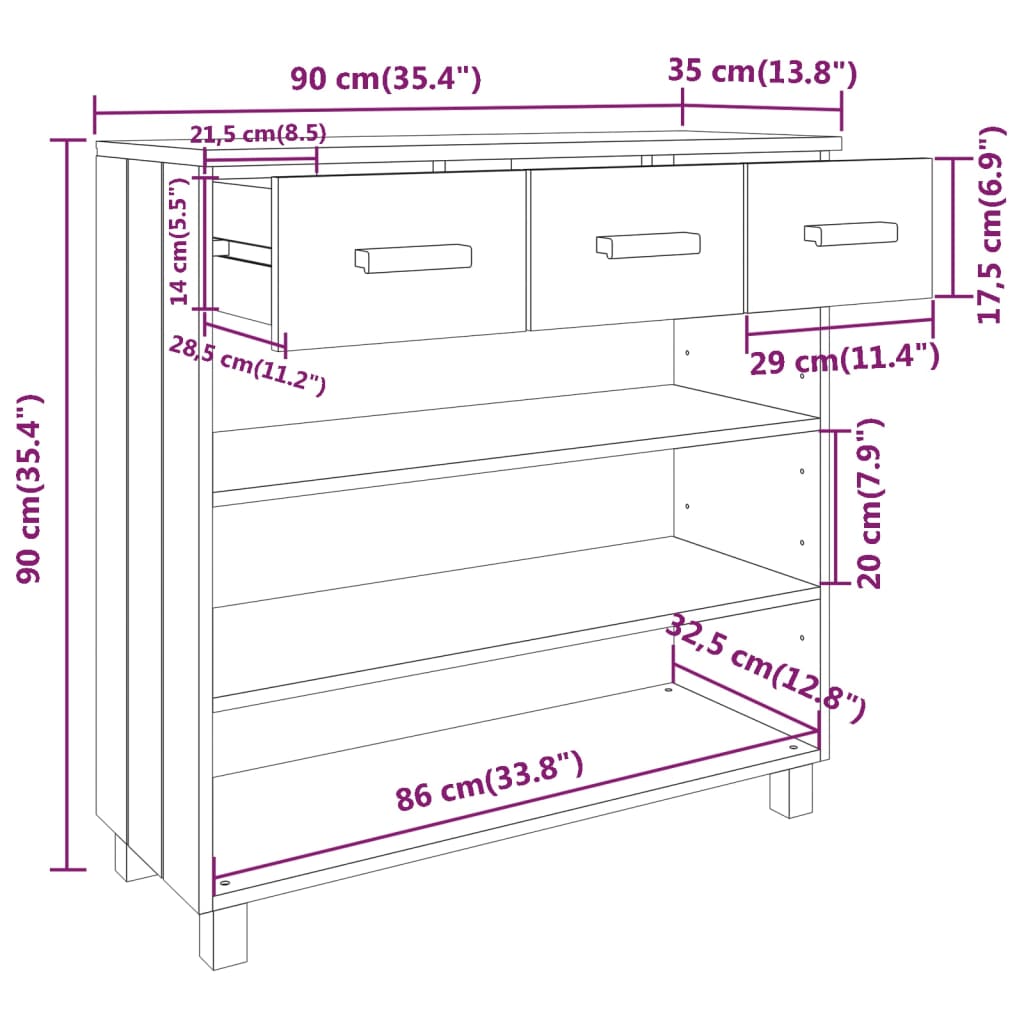 Table console HAMAR Gris foncé 90x35x90 cm Bois massif de pin - XIOS