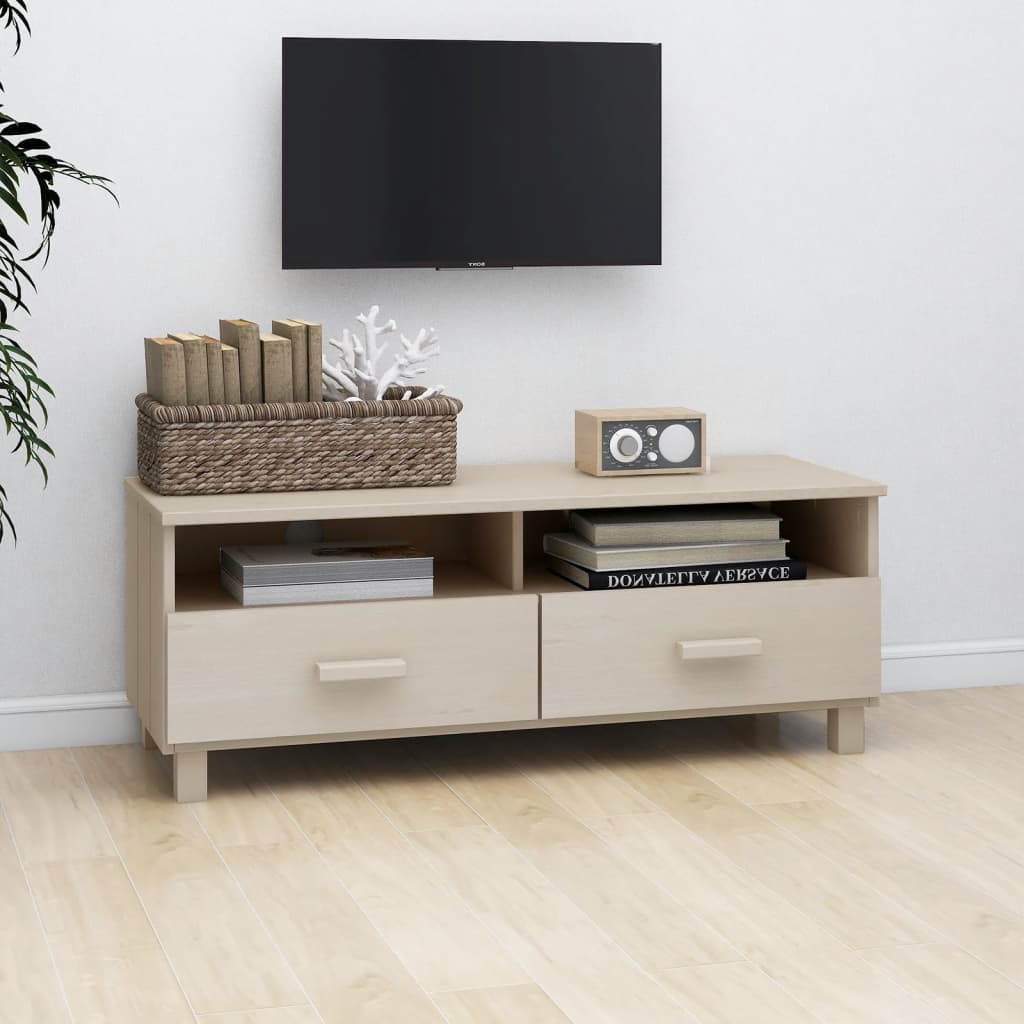 Meuble TV HAMAR Marron miel 106x40x40 cm Bois massif de pin - XIOS