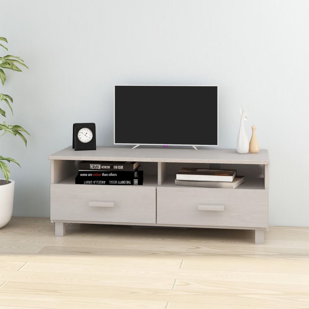 Meuble TV HAMAR Blanc 106x40x40 cm Bois massif de pin - XIOS
