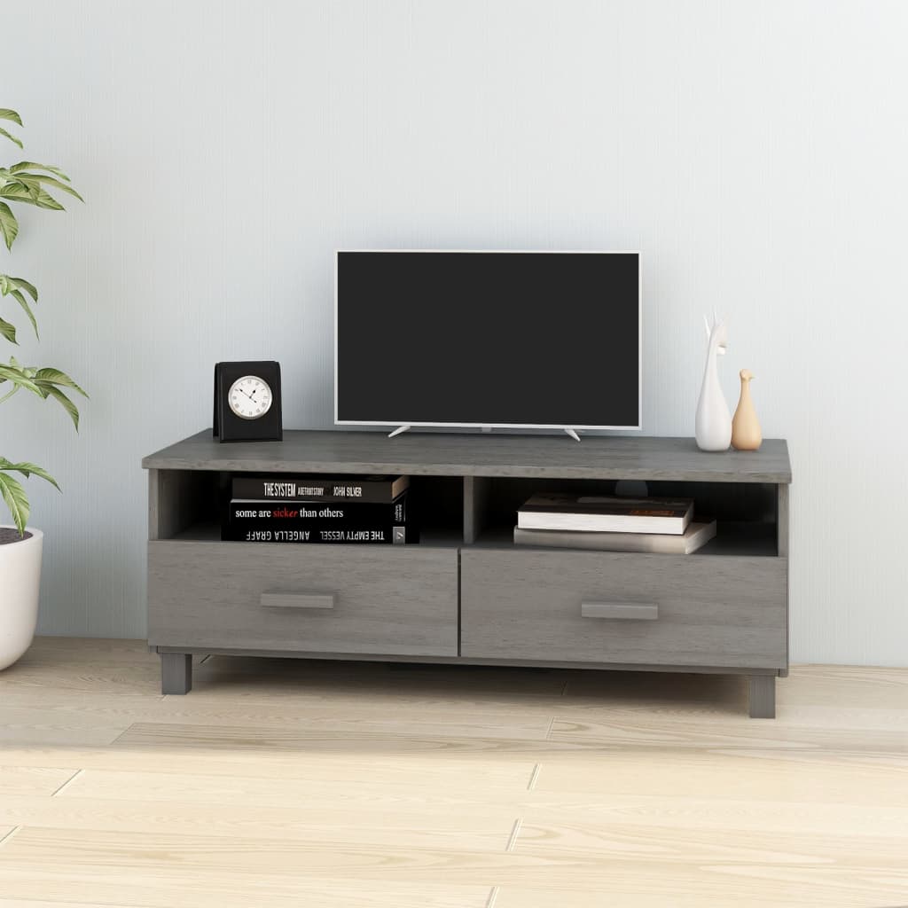 Meuble TV HAMAR Gris clair 106x40x40 cm Bois massif de pin - XIOS