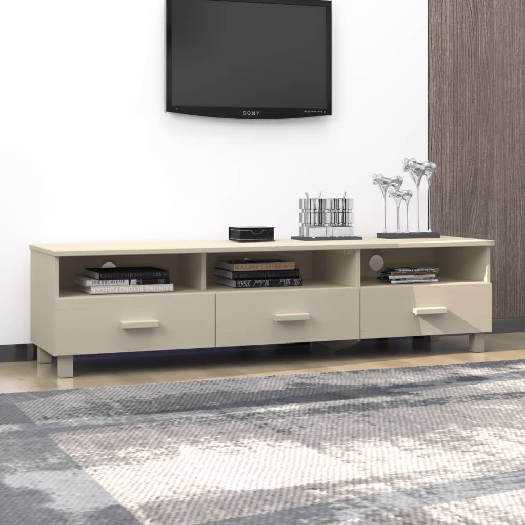 Meuble TV HAMAR Marron miel 158x40x40 cm Bois massif de pin - XIOS