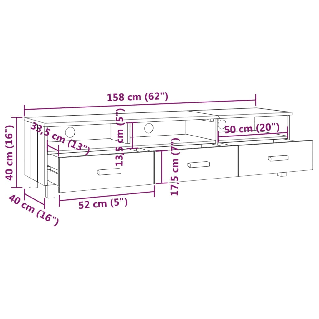 Meuble TV HAMAR Marron miel 158x40x40 cm Bois massif de pin - XIOS
