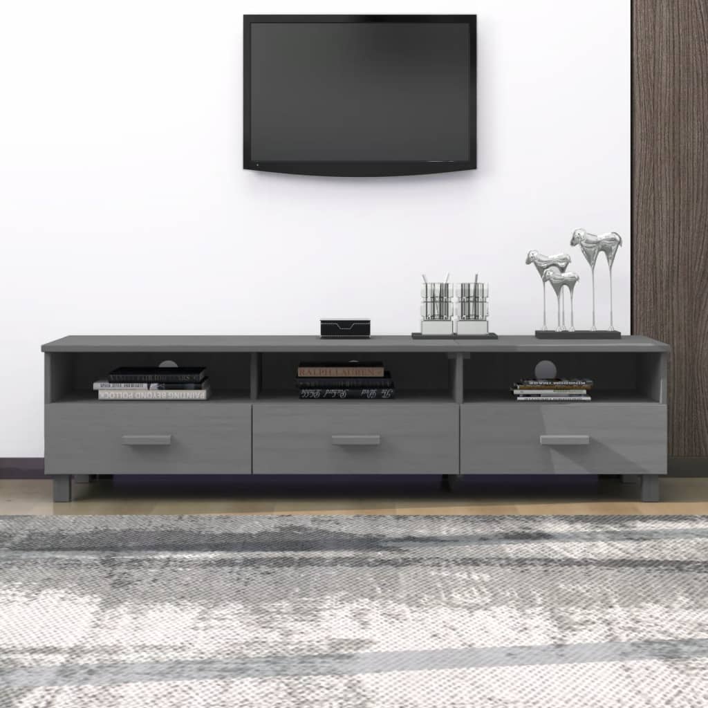 Meuble TV HAMAR Gris foncé 158x40x40 cm Bois massif de pin - XIOS