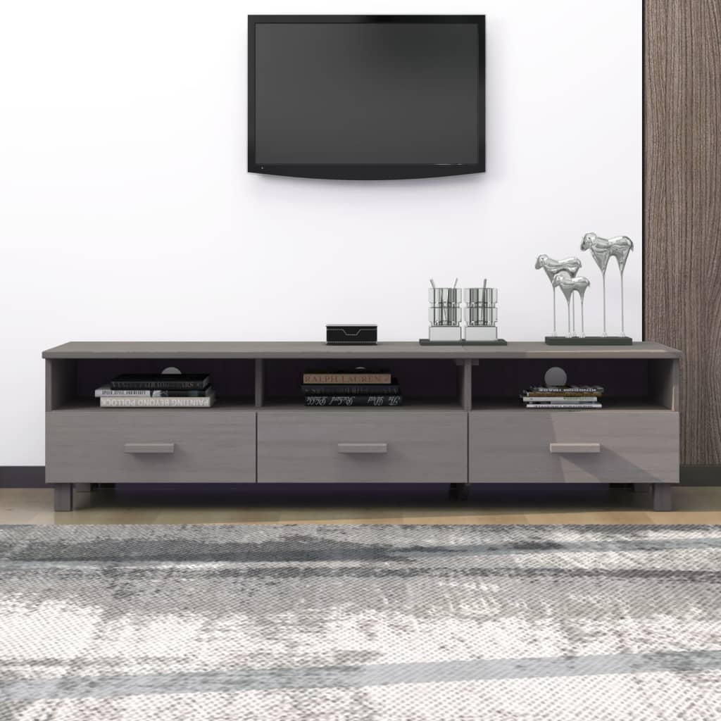 Meuble TV HAMAR Gris clair 158x40x40 cm Bois massif de pin - XIOS