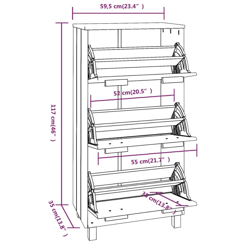 Armoire à chaussures HAMAR Marron miel 59,5x35x117cm Pin massif - XIOS