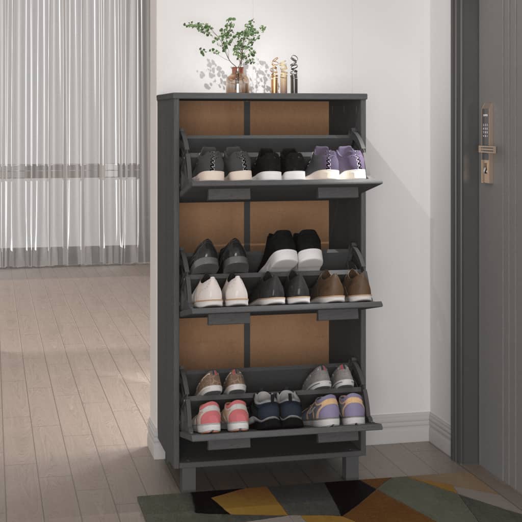 Armoire à chaussures HAMAR Gris foncé 59,5x35x117 cm Pin massif - XIOS