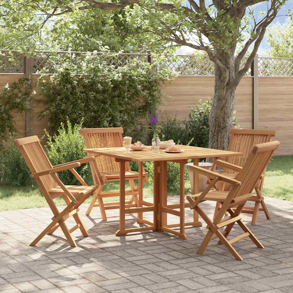 Ensemble à manger d'extérieur pliable 5 pcs Bois solide de teck