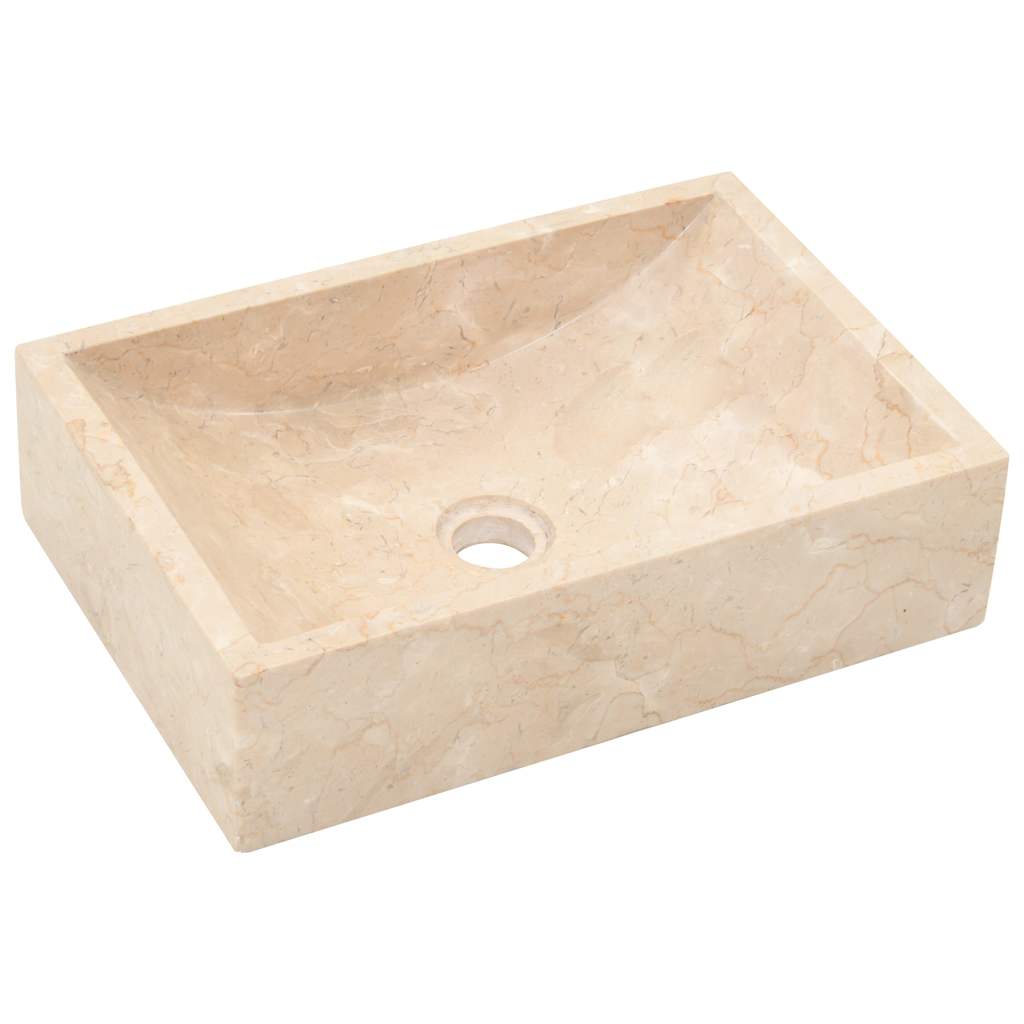 Armoire de salle de bain et lavabos en marbre crème Teck massif - XIOS