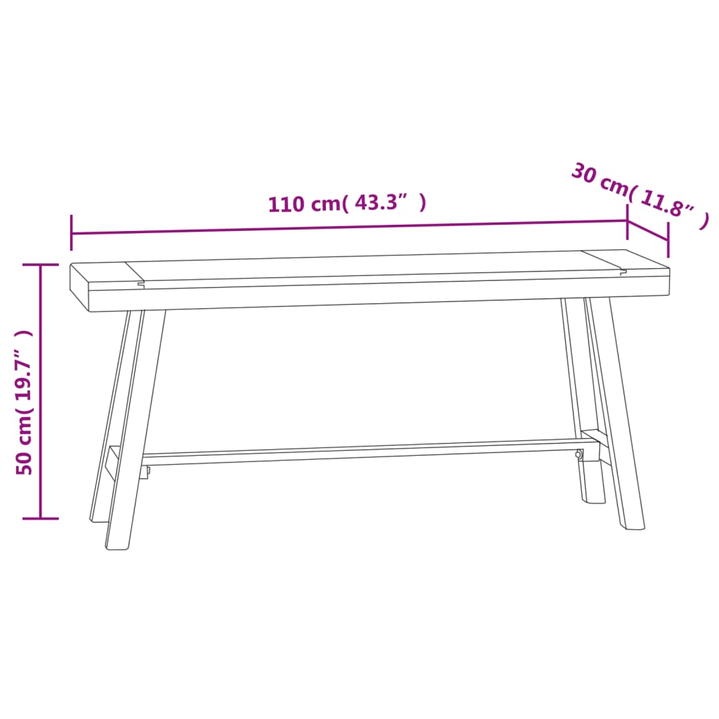 Banc 110 cm Bois massif de teck Bancs de cuisine & salle à manger vidaXL