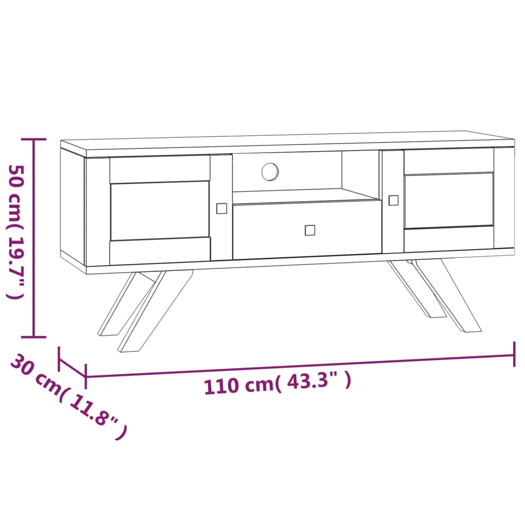 Meuble TV 110x30x35 cm Bois de teck solide - XIOS