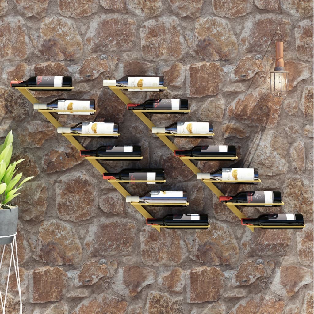 Casier à vin mural pour 7 bouteilles 2 pcs Doré Métal - XIOS