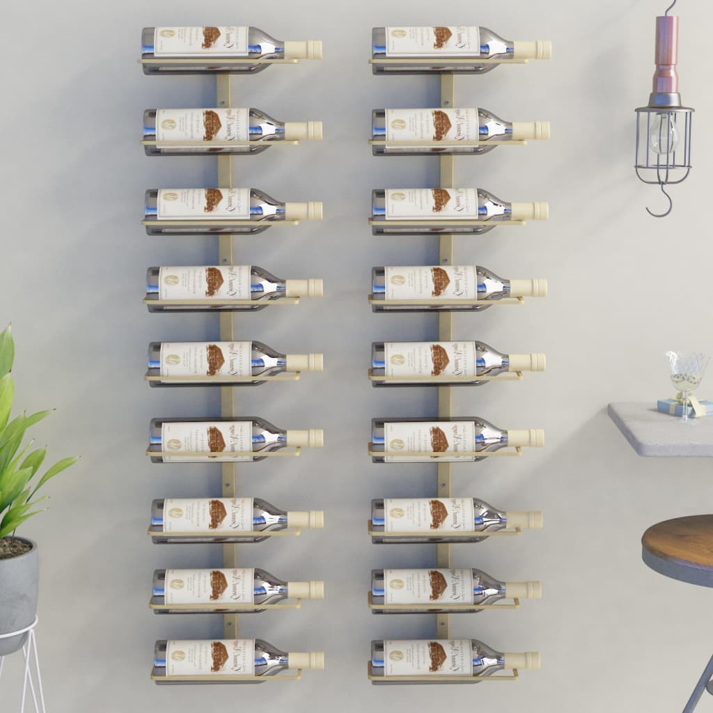 Casier à vin mural pour 9 bouteilles 2 pcs Doré Fer - XIOS