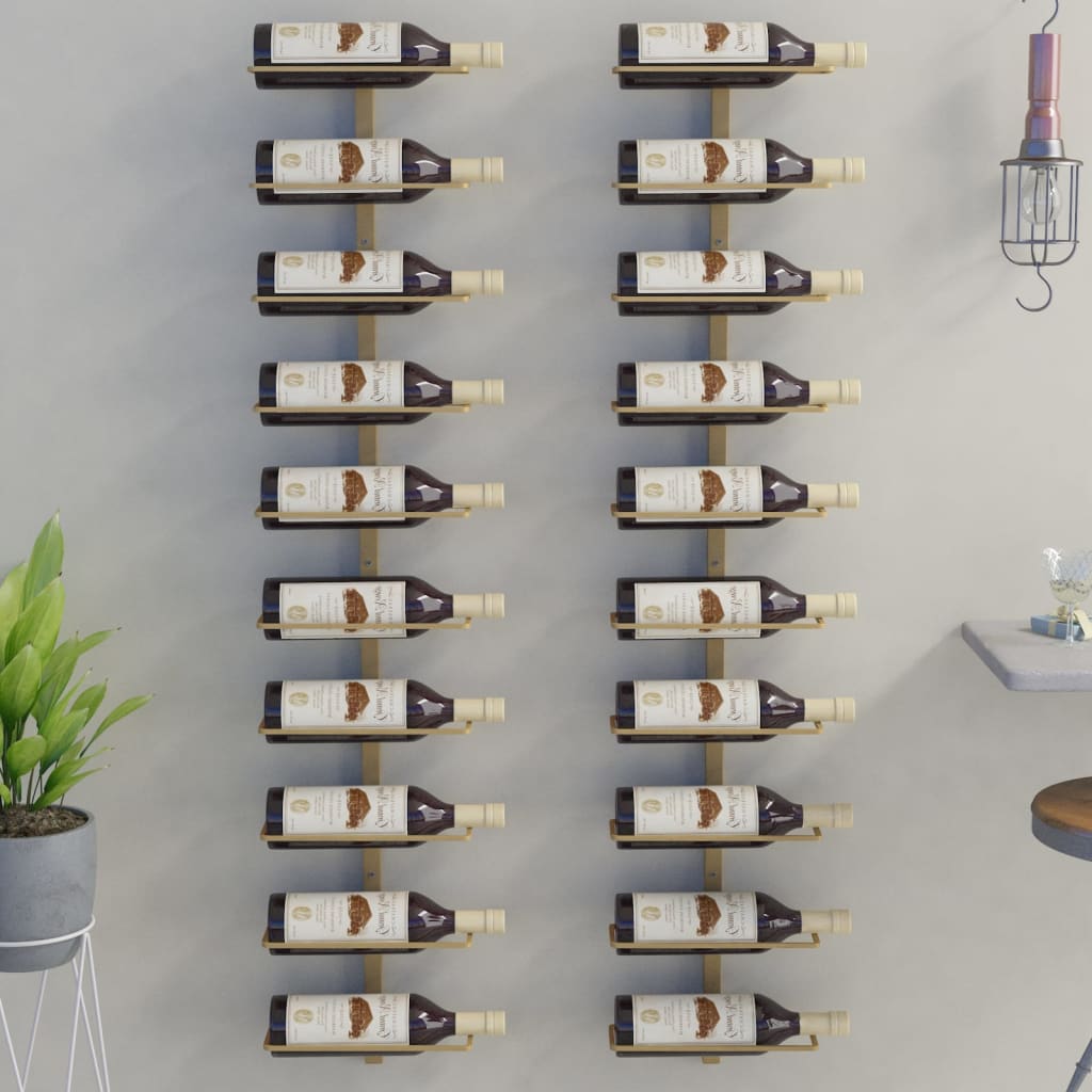 Casier à vin mural pour 10 bouteilles 2 pcs Doré Métal - XIOS