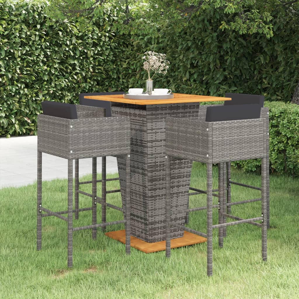 Ensemble de bar de jardin 5 pcs et coussins Résine tressée Gris