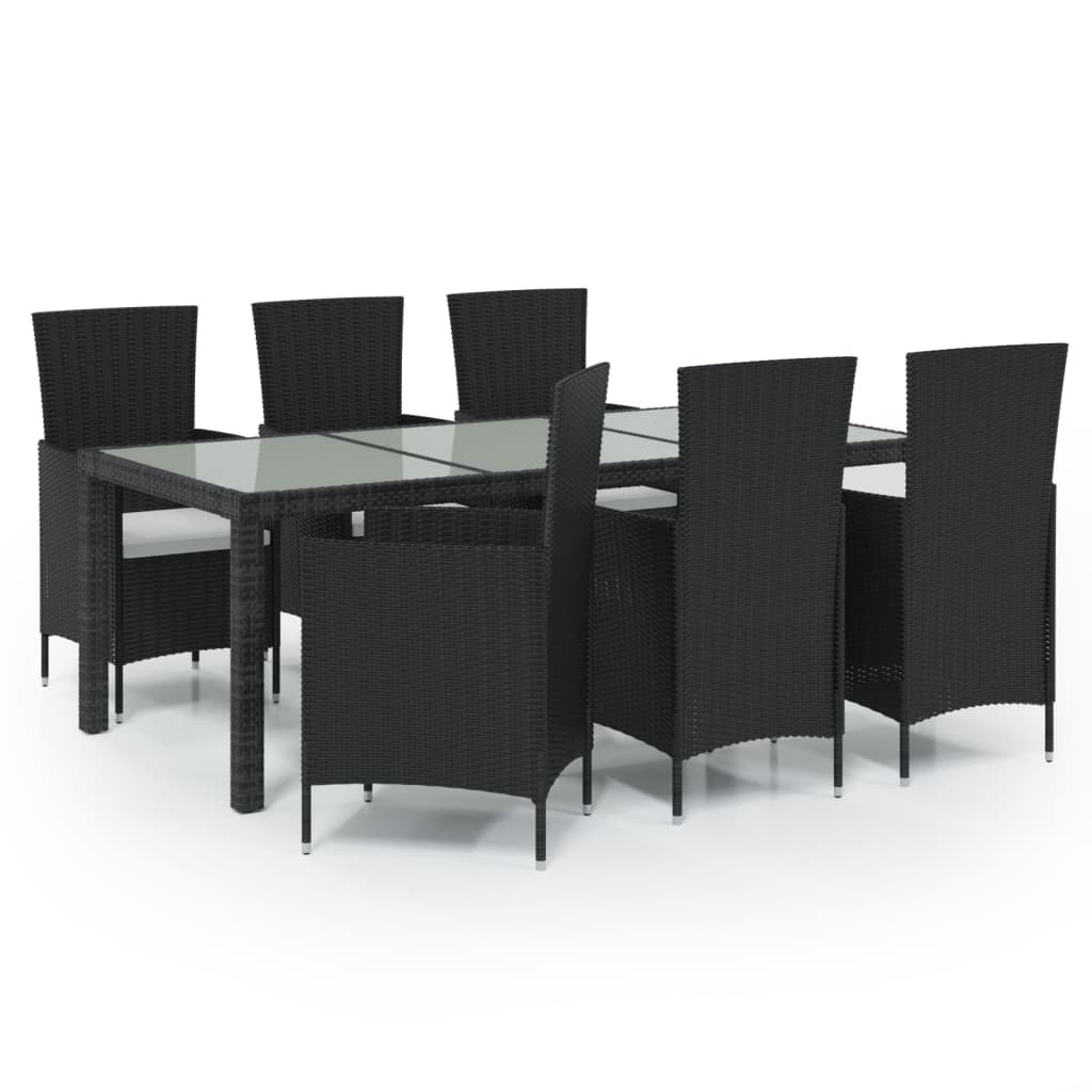Salon de jardin 7 pcs avec coussins résine tressée noir