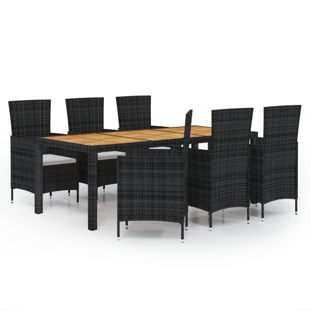 Salon de jardin 7 pcs avec coussins résine tressée noir