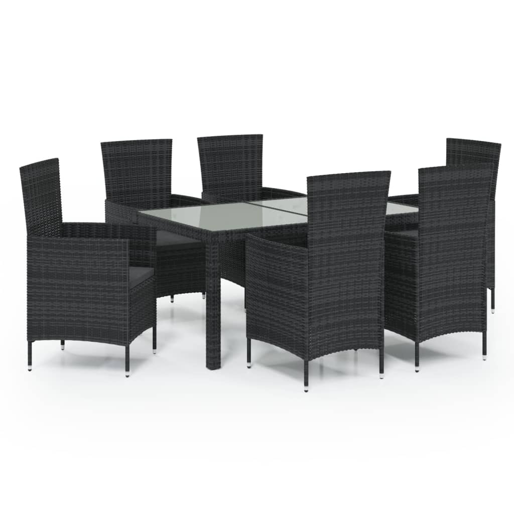 Salon de jardin 7 pcs avec coussins résine tressée noir