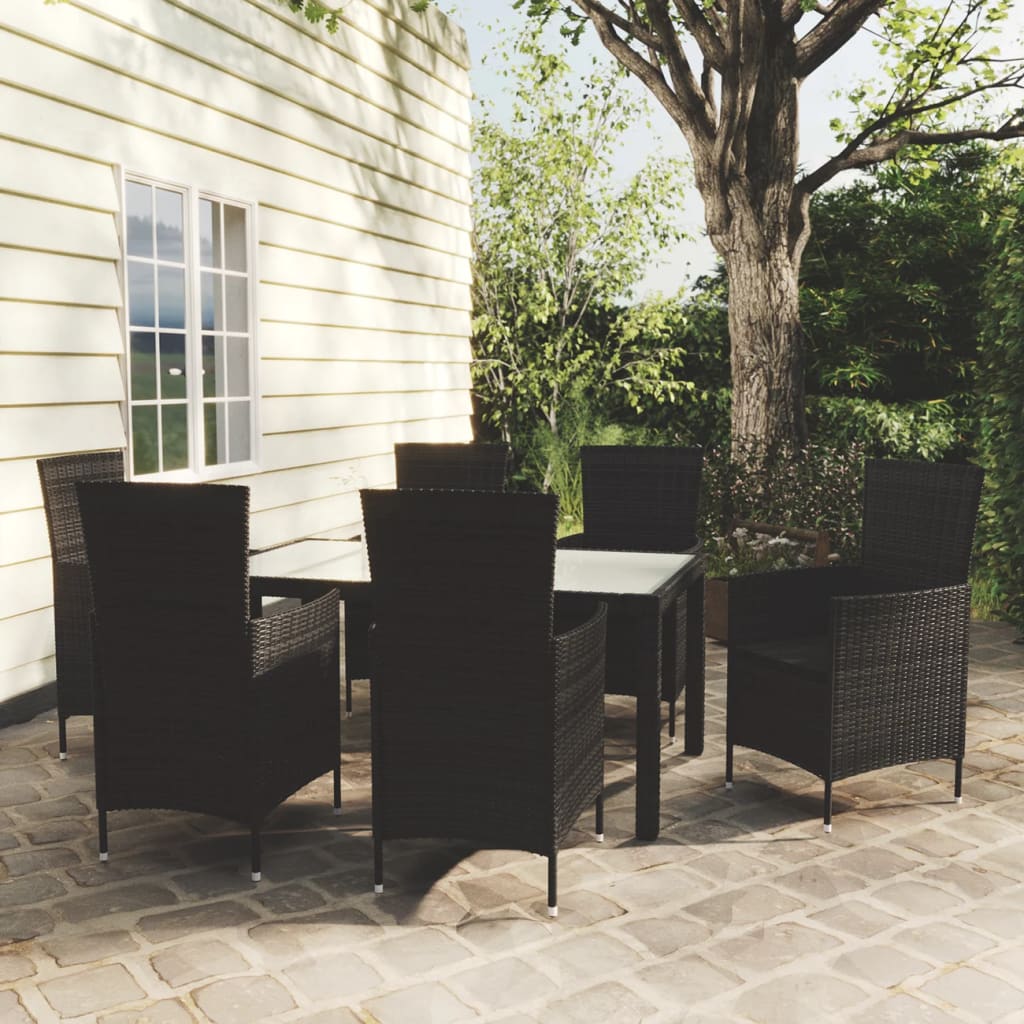 Salon de jardin 7 pcs avec coussins résine tressée noir