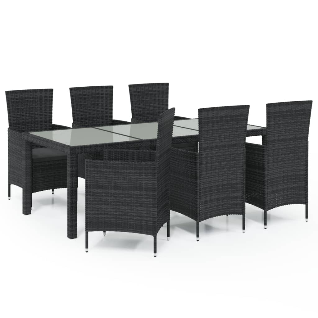 Salon de jardin 7 pcs avec coussins résine tressée noir