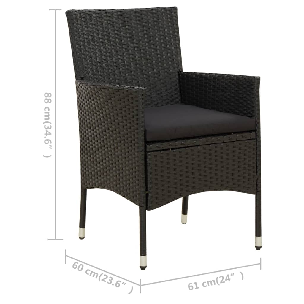 Ensemble à manger d'extérieur 9pcs coussins résine tressée noir