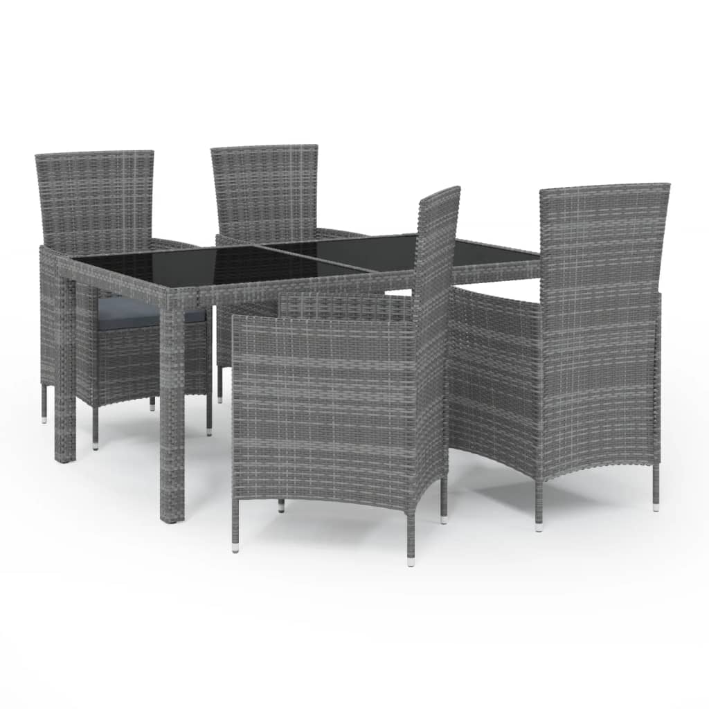 Ensemble à manger d'extérieur 5pcs coussins résine tressée gris