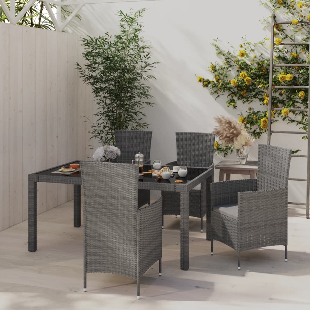 Ensemble à manger d'extérieur 5pcs coussins résine tressée gris