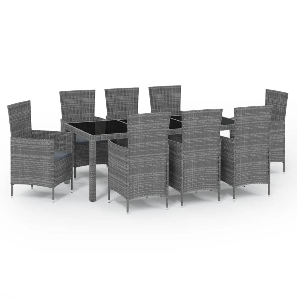 Ensemble à manger d'extérieur 9pcs coussins Résine tressée Gris