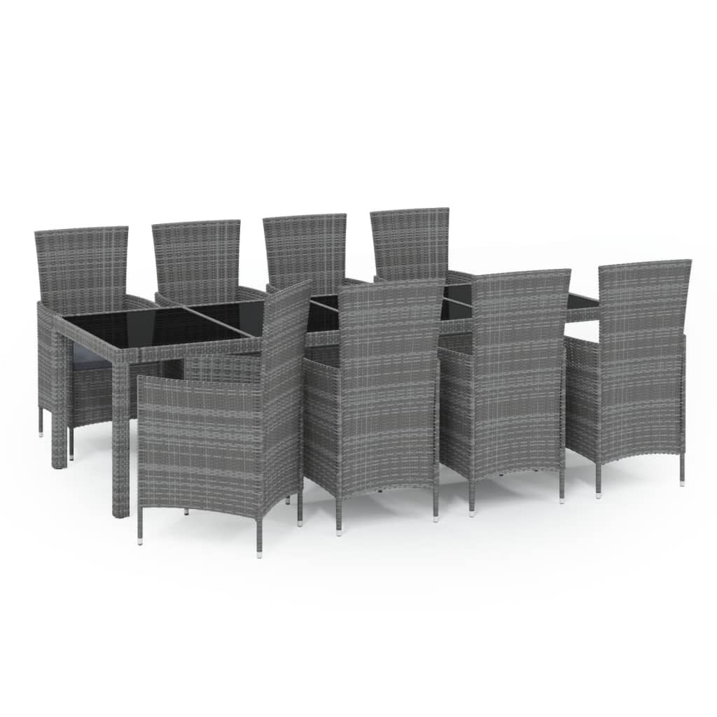 Ensemble à manger d'extérieur 9pcs coussins Résine tressée Gris