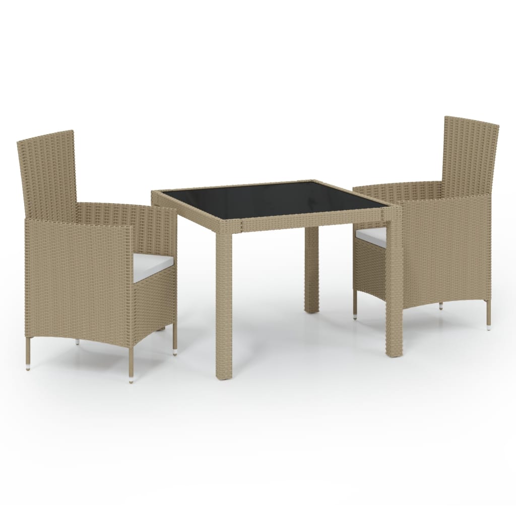 Ensemble à manger d'extérieur 3 pcs et coussins Résine tressée