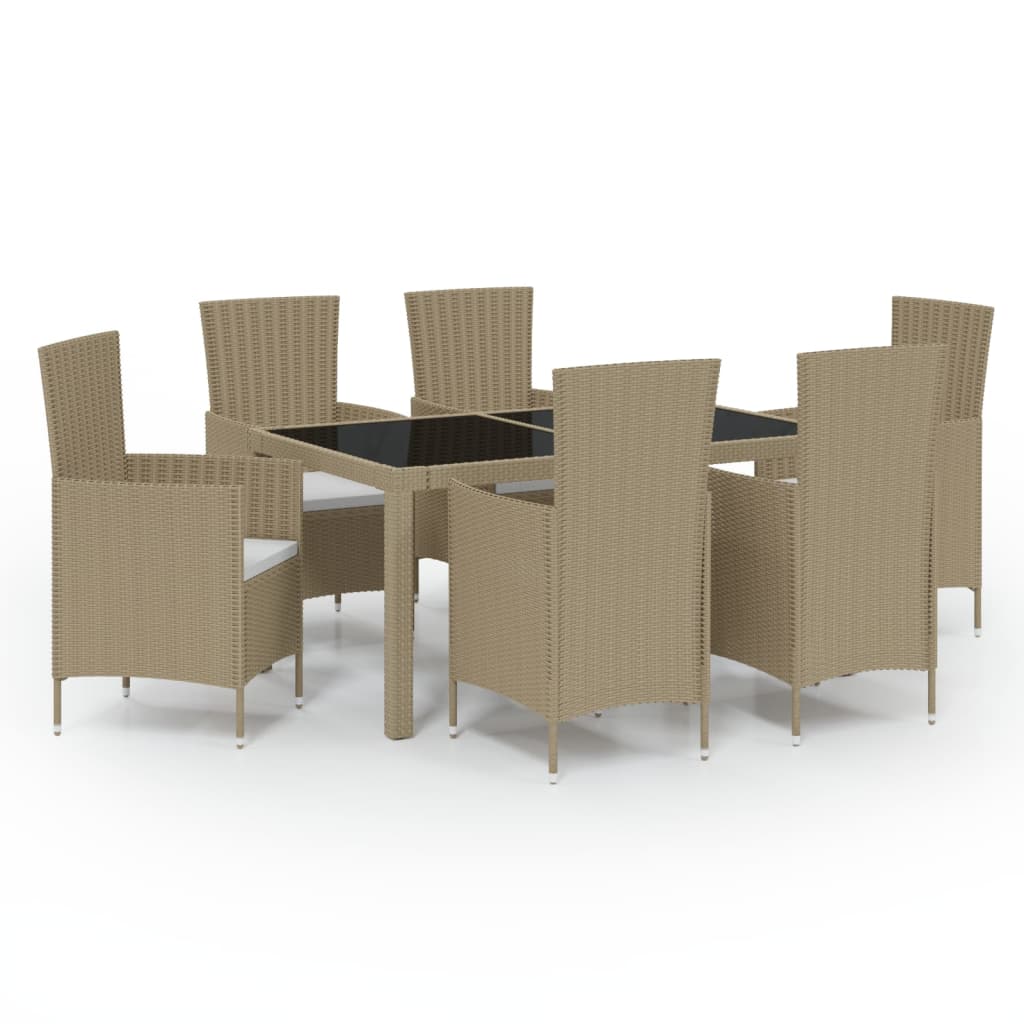 Ensemble à manger d'extérieur 7 pcs coussins Résine tressée
