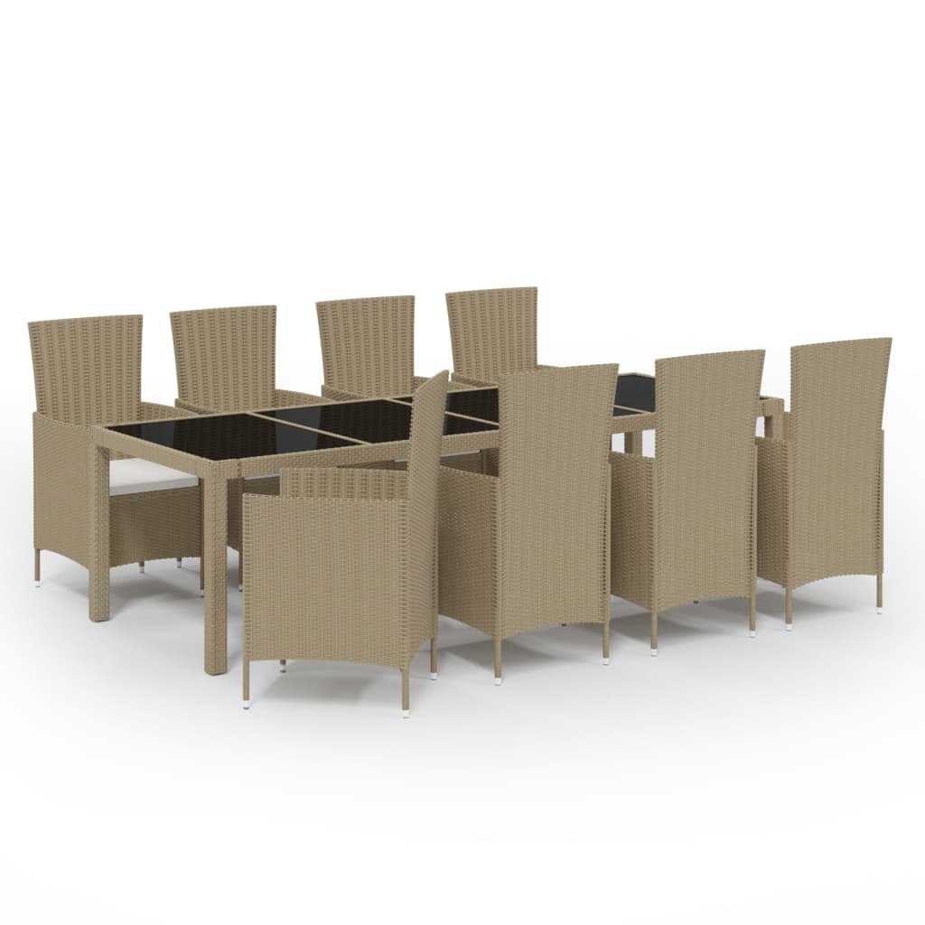 Ensemble à dîner de jardin 9 pcs coussins Résine tressée Beige - XIOS