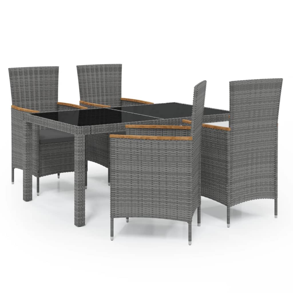 Ensemble à manger d'extérieur 5pcs coussins résine tressée gris