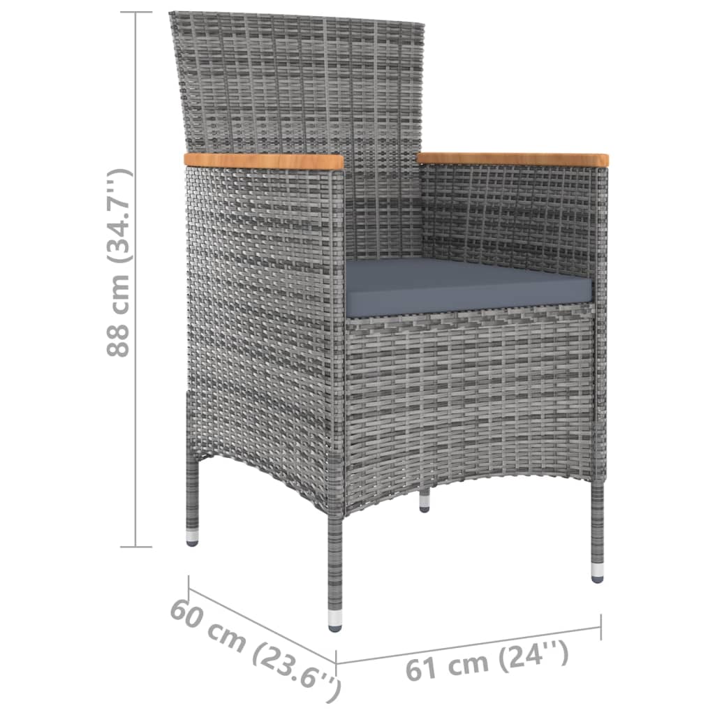 Ensemble à manger d'extérieur 5pcs coussins résine tressée gris