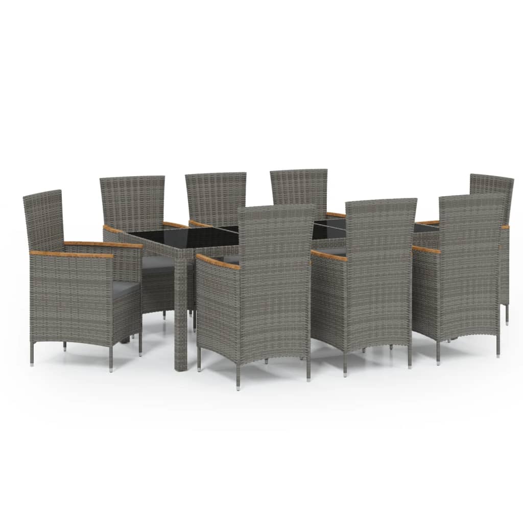Ensemble à manger d'extérieur 9pcs coussins Résine tressée Gris