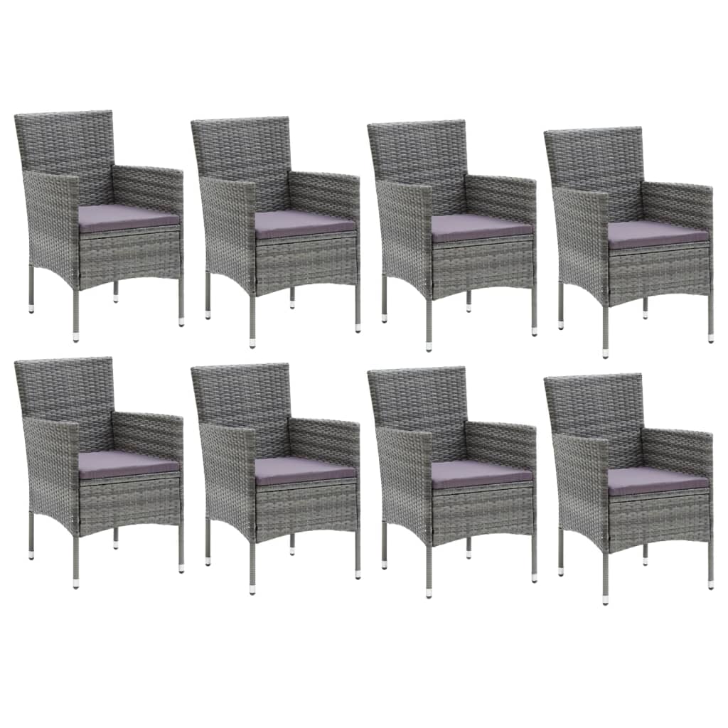 Ensemble à manger de jardin et coussins 9 pcs Poly rotin Gris